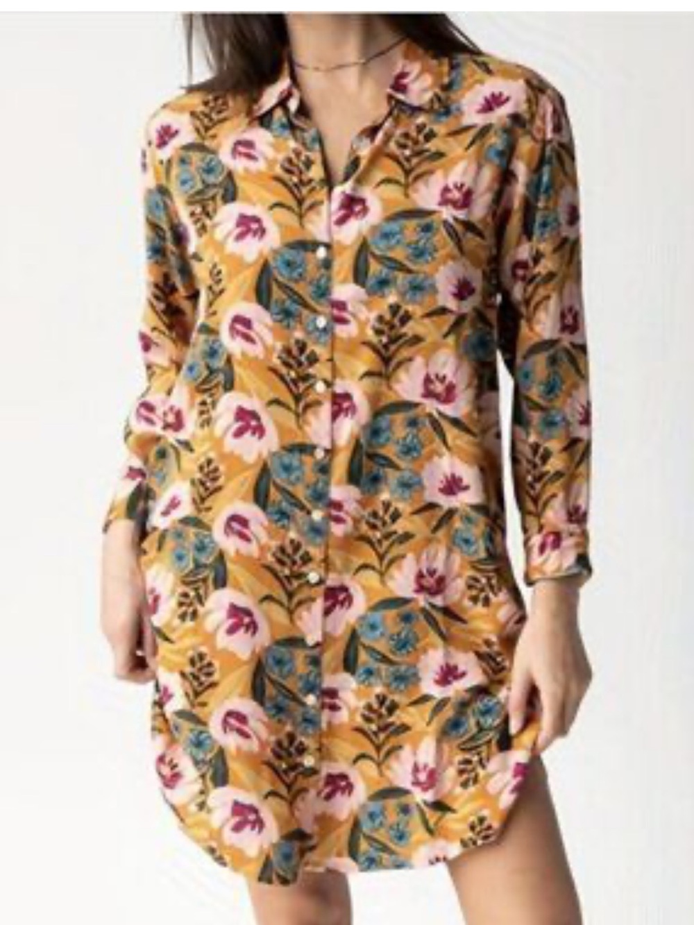 Natural Life mustard yellow button-front shirt dress Size Medium
